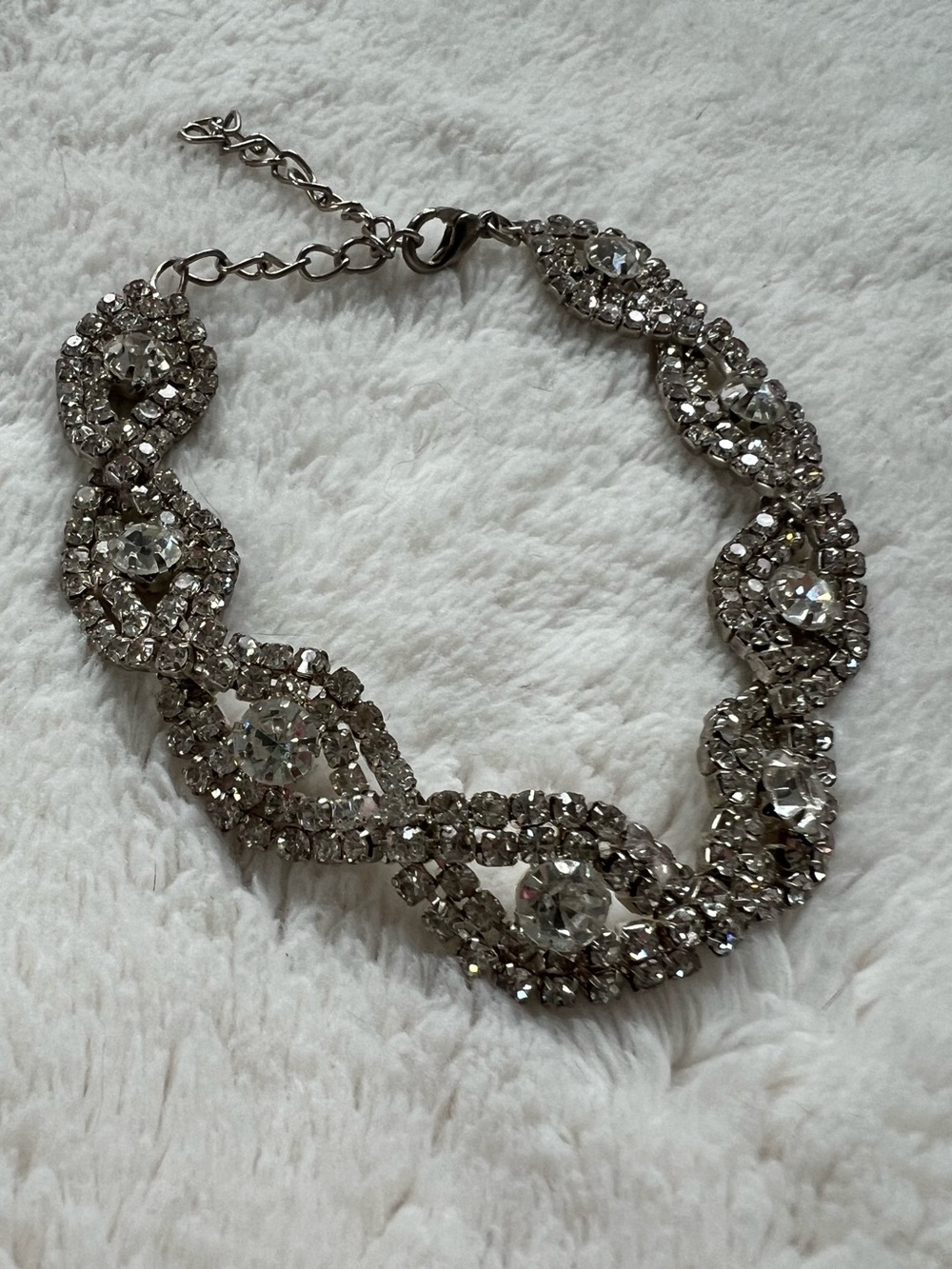 Silver Faux Crystal Twist Bracelet